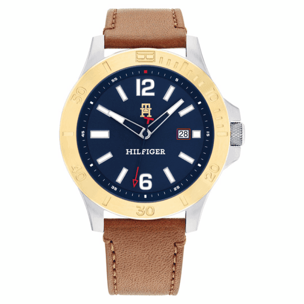 Tommy Hilfiger Férfi karóra 1710529 Ryan, ezüst szín + arany korona kék számlappal, Epson VX42E Quartz szerkezettel