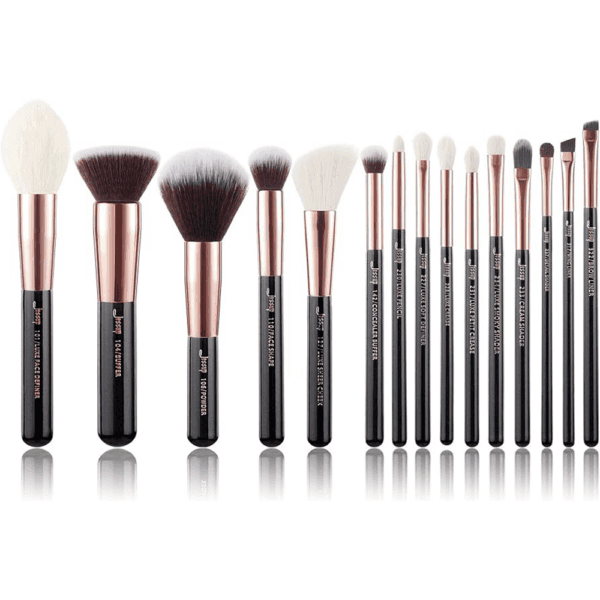 Jessup Luxe 15 darabos professzionális sminkecset készlet rózsaarany és fekete színben.